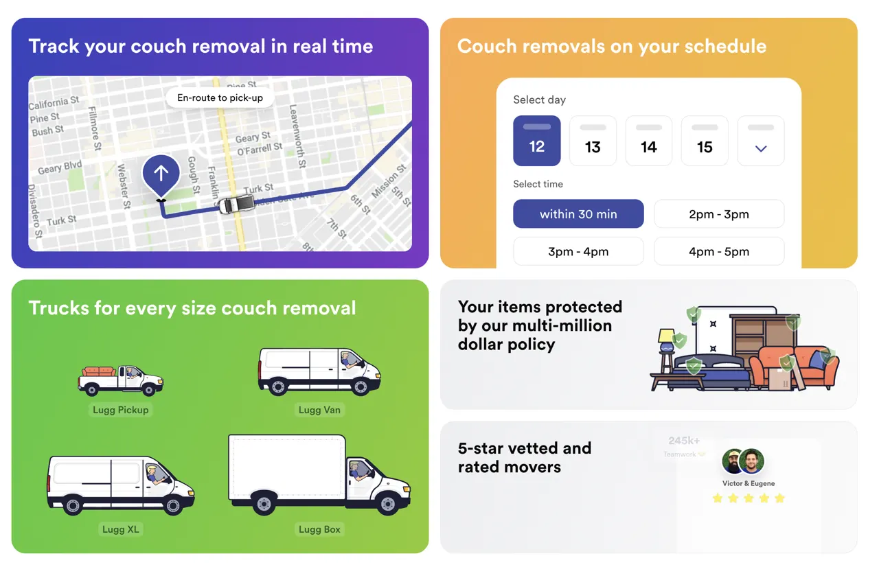 The same header on the couch removal page: track your couch removal in real time, couch removals on your schedule